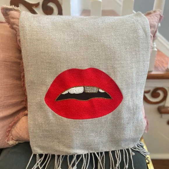 Jonathon Adler Lips Embellished Throw Blanket