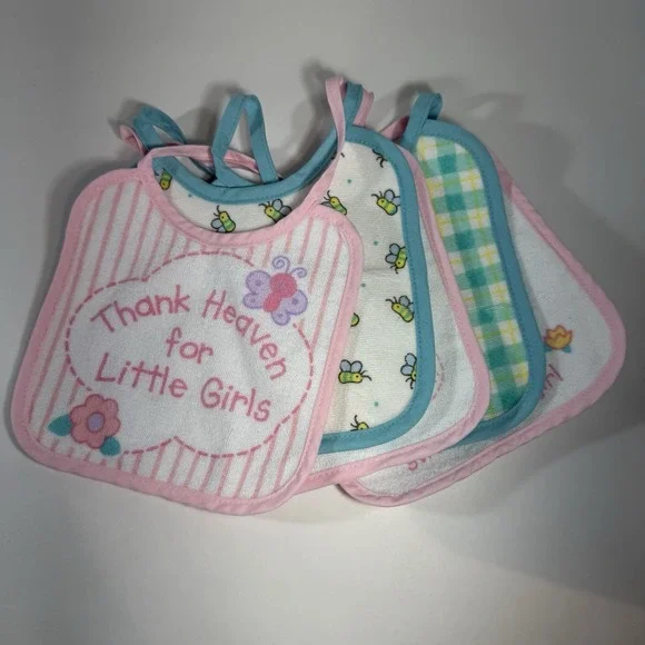 Vintage Baby Bibs Vinyl Backed Lot of 5 Hamco 2004 Y2K‎ Feeding Pink & Blue EUC