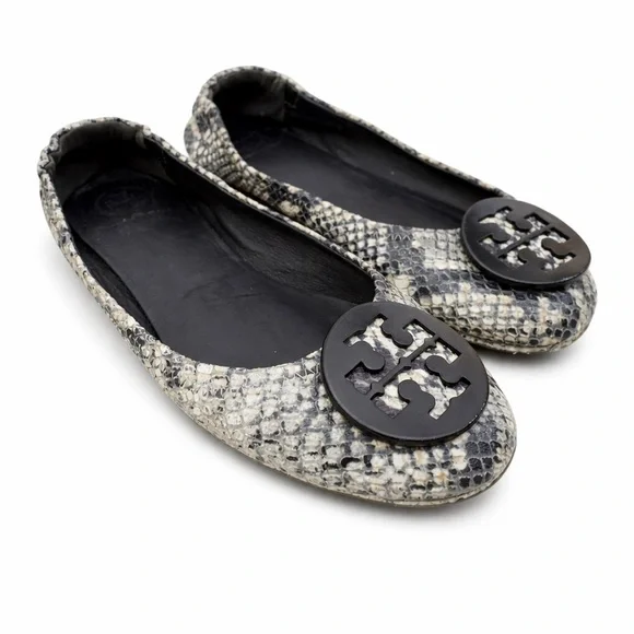 Tory Burch Minnie Snakeskin Ballet Flats Roccia‎ Python Size 6