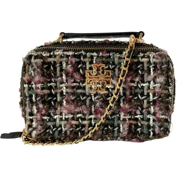 Tory Burch Britten Tweed Small Top Handle Case Bag Crossbody Black Pink