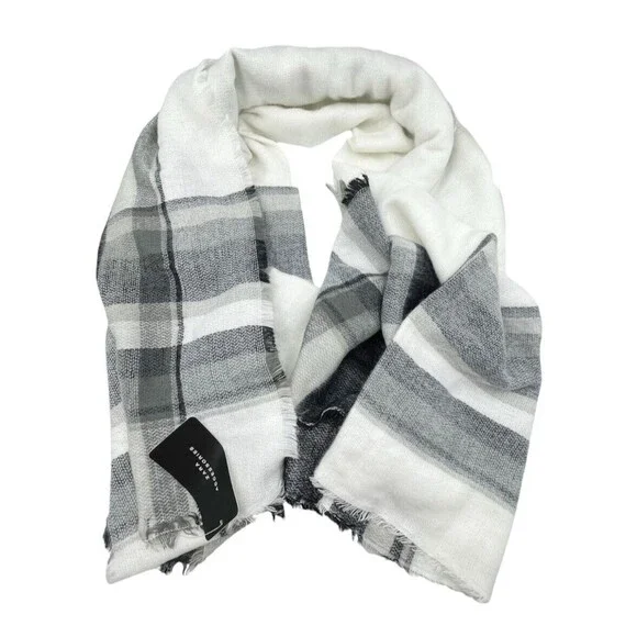 Zara Shawl Blanket Scarf White Plaid 58
