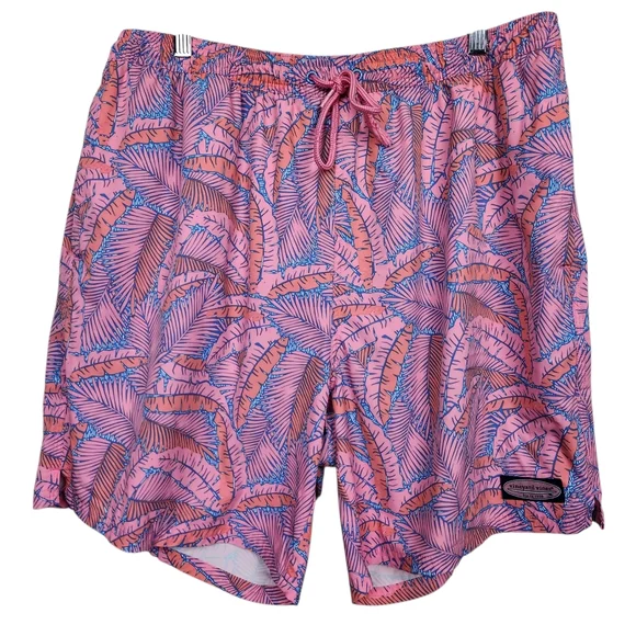 Vineyard Vines Printed Chappy Island Palms Swim Trunks Pink Orange Mens Size XL