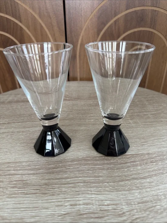 Vintage Luminarc French Cocktail Glasses with Black Faceted Base - Set of 2