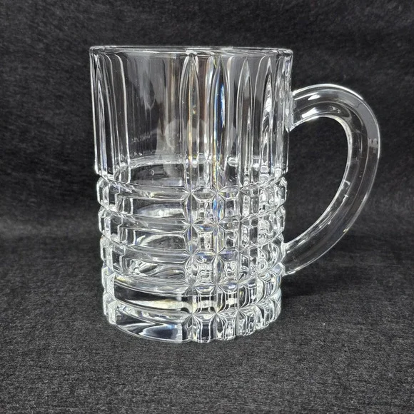 Tiffany & Co Crystal Plaid Beer Mug Stein Clear Cut Glass 16 oz
