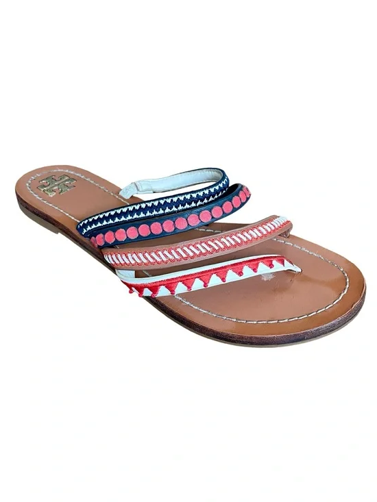 Tory Burch Patos Embroidered Leather Resort Sandals Approx 7