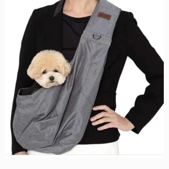 Gray Pet Sling Carrier - Comfortable Hands-Free Dog Sling