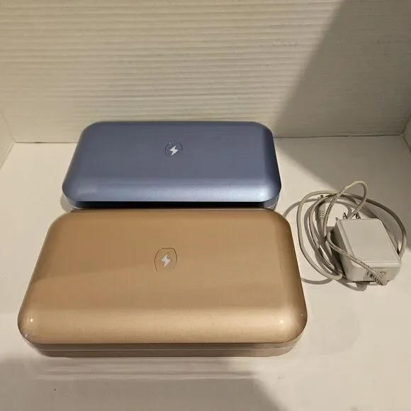 Two PHONESOAP UV Cell Phone Sanitizer & Charger Model 500-9 & 500-3‎ Blue & Gold