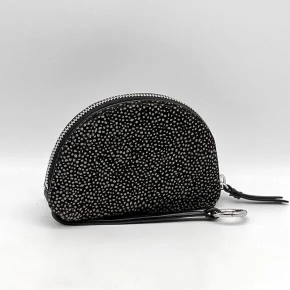 BANANA REPUBLIC Mini Half Moon Organizer Pouch Calf Hair Black Dot Phone Charger