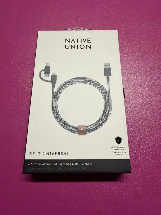 Native Union Belt Universal Zebra 6.5ft / 2m (USB-C/8 pin/Micro to USB-A Cable)