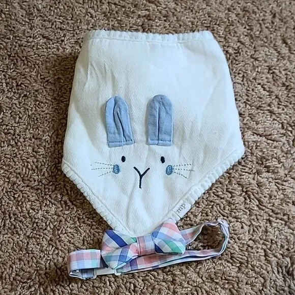 Mud Pie Bunny and Blue Gingham Bib with a bow tie thrown in. NWOT