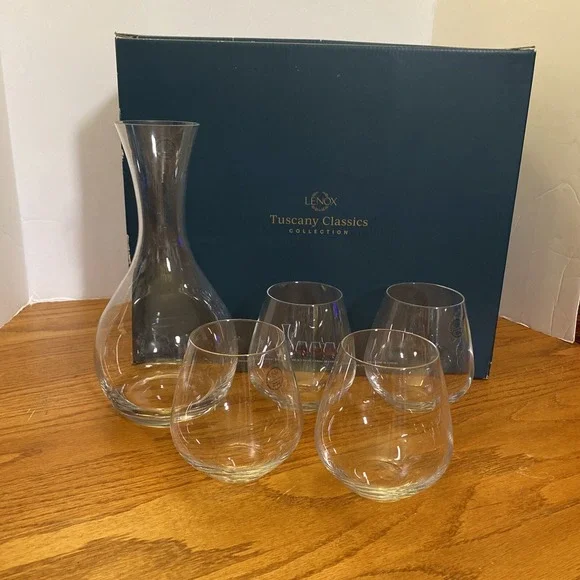Lenox Tuscany Wine Decanter &Glasses 5 Piece Set Break Resistant Dishwasher Safe