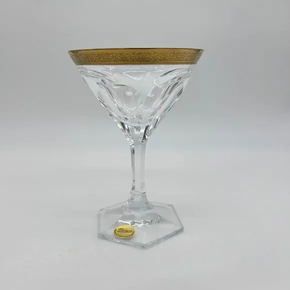 Moser Gold Rimmed Martini Cocktail Glass Single FLAWED Bohemian Art Deco Glass