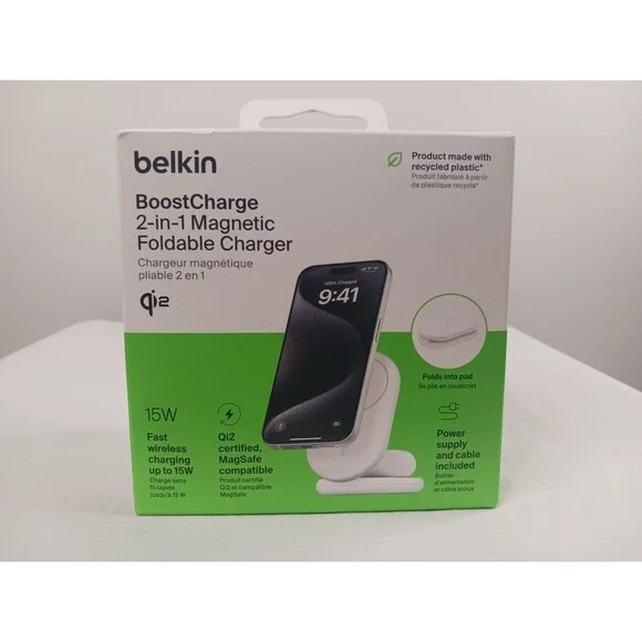 Belkin 2-in-1 MagSafe Compatible Magnetic Foldable Charger 15W Fast Charging NEW