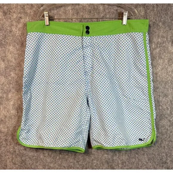EUC Vineyard Vines Blue White Plaid Board Shorts No Lining Size 40