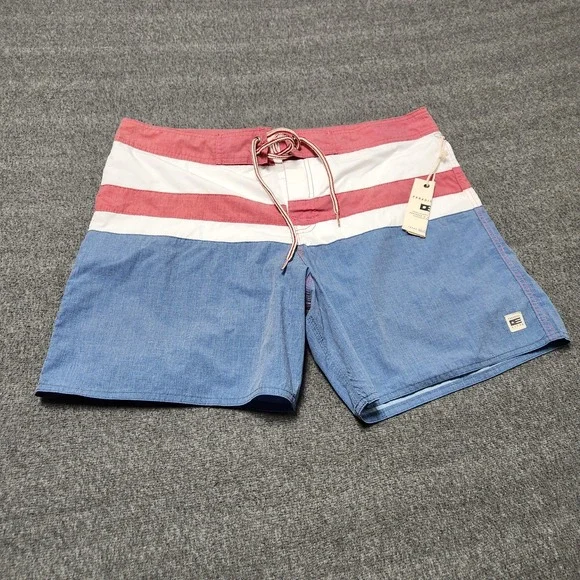 Paradise City Mens Board Shorts Red White Blue Stripe Size 38 Swim Trunks