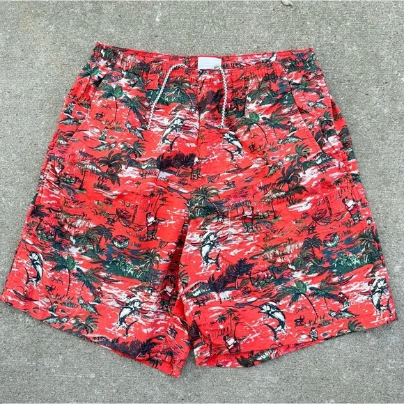 Columbia PFG Christmas Fishing Santa Clause Swim Trunks size Medium with liner