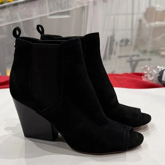 Tory Burch Black Peep-Toe Heeled Boots