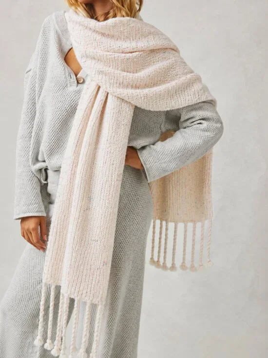 Free People Oversized Knit Flecked Scarf Flecked Cream One Size