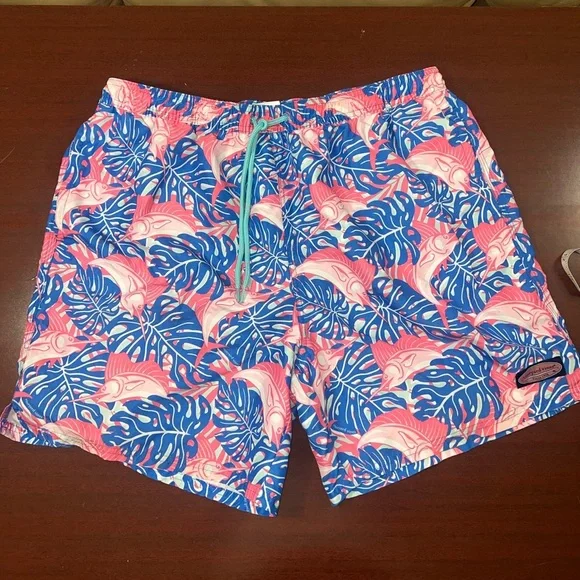 Vineyard Vines Pink and Blue Fish Swim Trunks