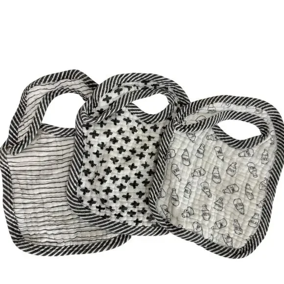 Modern Baby White & Black Muslin Baby Bibs Bundle of 3