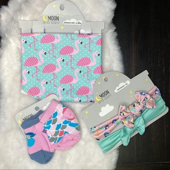 MOON and stars Bandana Bibs, Headbands and Socks Sz 6-18 Months