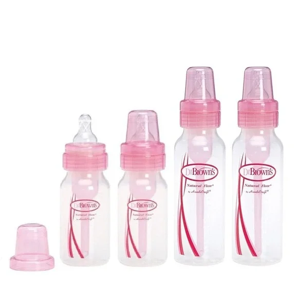 Dr. Brown's Pink 4‎ Pack Baby Bottles Set – 2x 8 oz + 2x 4 oz BPA-Free