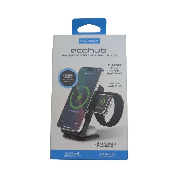 U7-O myCharge 6000mAh 20W EcoHub Power Bank Charges iPhone, AirPods, Apple Watch
