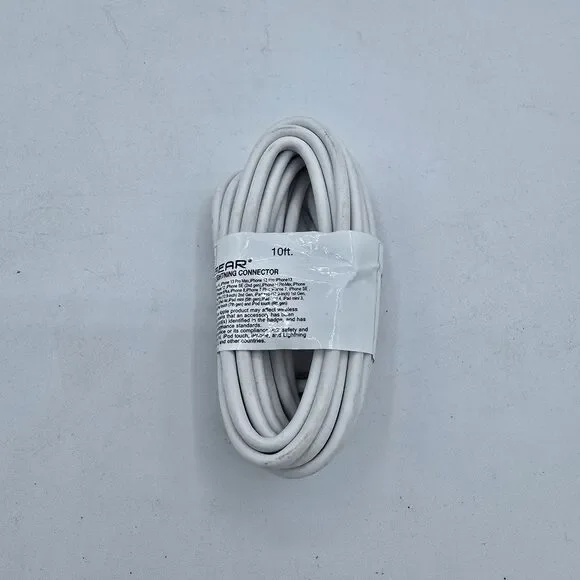 10 Foot White Wireless Gear Charging Cable Heavy Duty For iPhone/iPad New