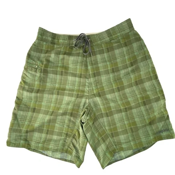 Patagonia green plaid wayfarer board short swim trunks, 34