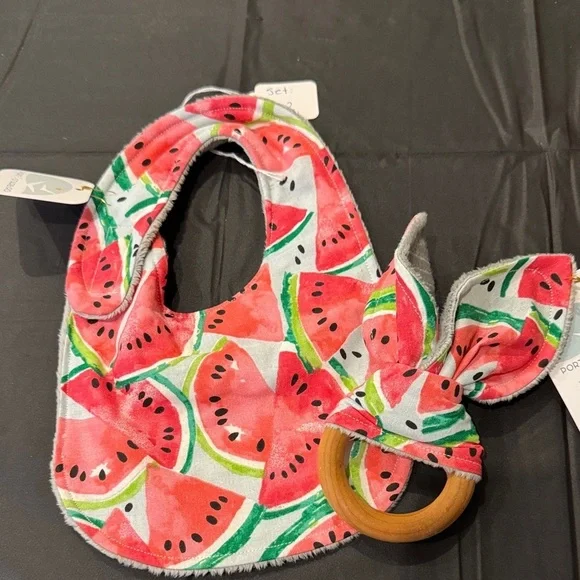 NWT Watermelon Baby Bib & Teether Set
