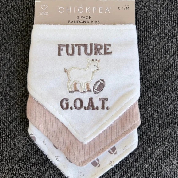 Chick Pea 3 pack Bandana Bibs - White, Brown, and Cream- 0-12 months - NWT