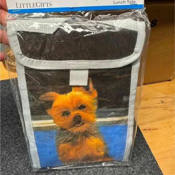 Dog Print Lunch Tote - Brown and Blue Yorkie coasters heavy duty new