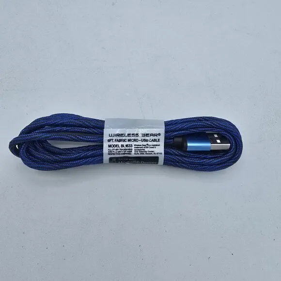 Wireless Gear 6 ft micro usb sync and charge cable. Fabric material.