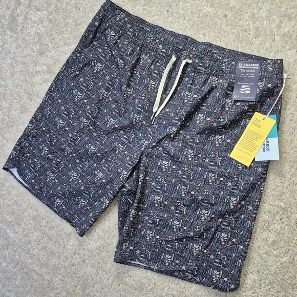 FAIR HARBOR Mens Anchor Swim Trunks Mens 3XL Blue Nautical Lined Surf Swim New