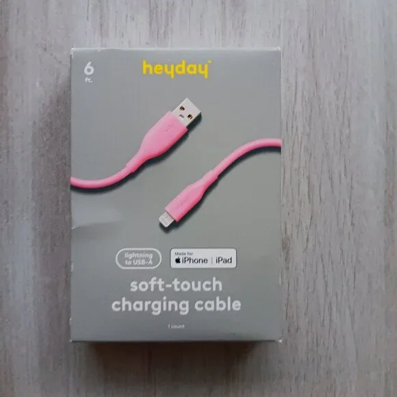 Heyday 6' Soft Touch Pink Charging Cable Lightning to USB-A IPad IPhone