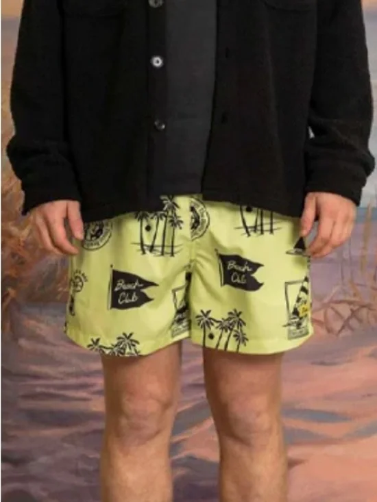 Duvin Beach Club Yellow 5 Inch Printed Swim Shorts M Mens