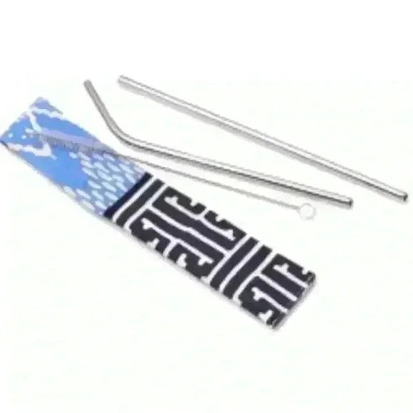 Handmade Stainless Steel 9” Set/2 Drinking Straws w/Storage Pouch