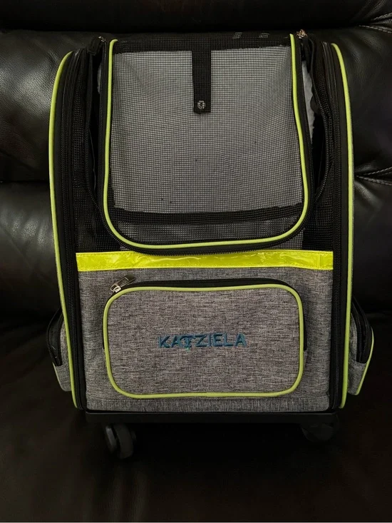 Gray and Neon Yellow Rolling Pet Travel Bag