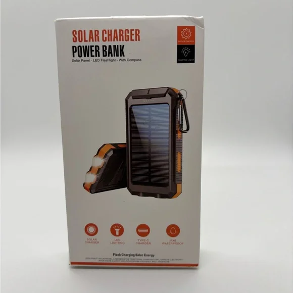 Solar Charger Power Bank - Orange and Black