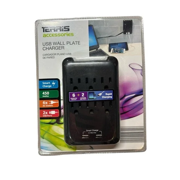 Terris USB Wall Plate Charger,Black