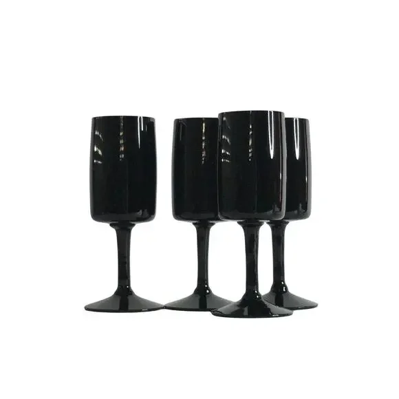 4 Swedish Black Crystal Wine Glasses Bjorkshult Scan by Hans Christian Wagner