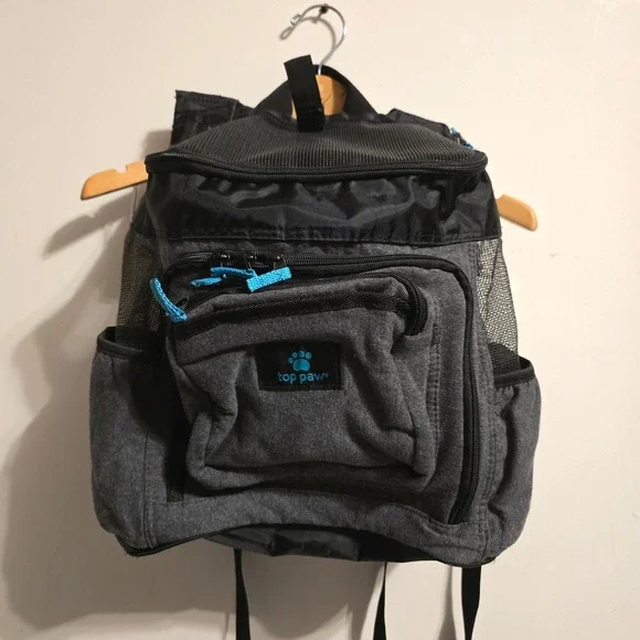 Top Paw Pet Carrier Backpack Small Dog Cat Grey Black Mesh Breathable Travel Bag