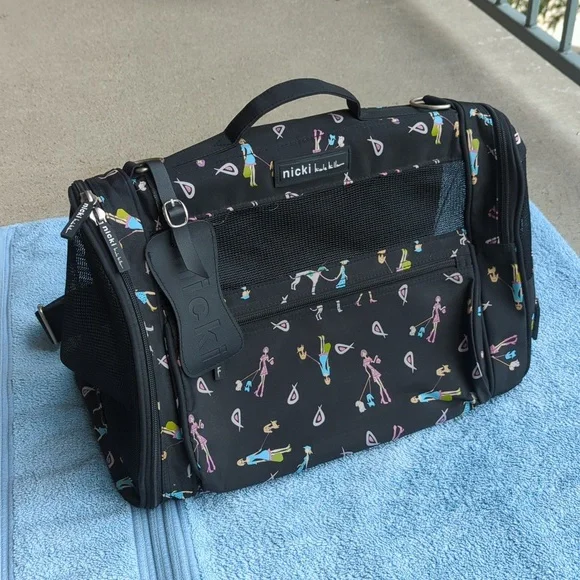 Nicole Miller Pet Carrier Convertible Shoulder Backpack Black Small Dog Cat