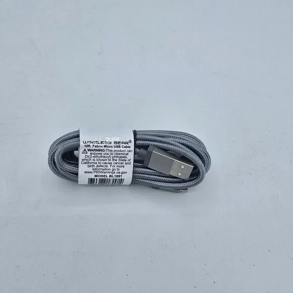 Wireless Gear 10 ft micro usb sync and charge cable. New
