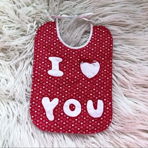 Vintage I LOVE YOU Handmade Baby Bib