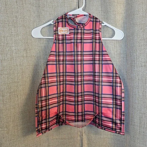 BIB-ON Toddler Full‎ Coverage Bib Apron Pink Plaid Waterproof Polyester Laminate