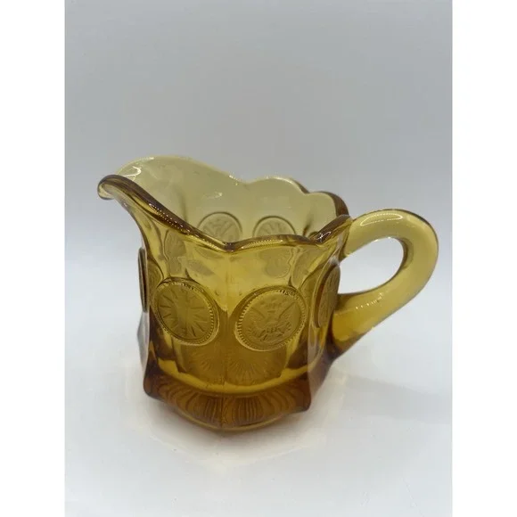 Vintage Amber Fostoria Coin Glass Creamer Pitcher 3-1/2