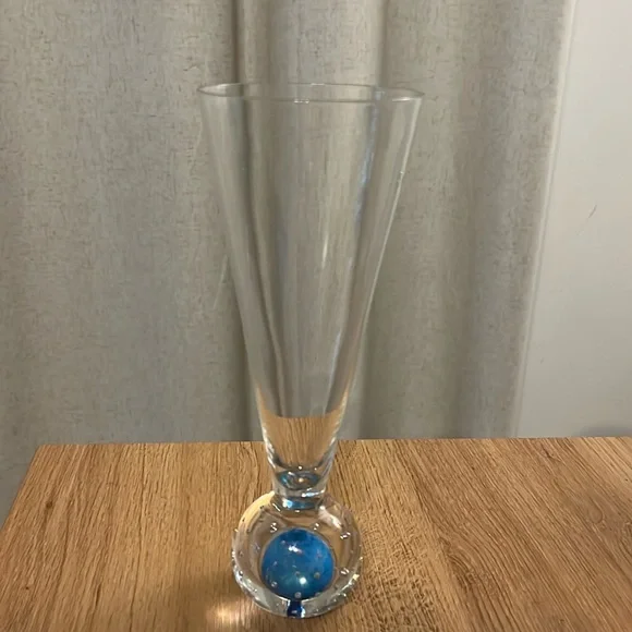 Vintage MCM Barware Flute Wine Art Glass Controlled Bubble Ball