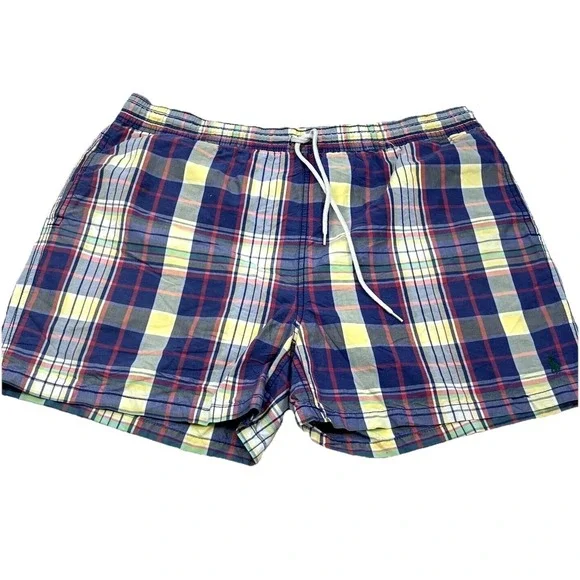 Vintage Polo Ralph Lauren Swim Trunks Men XL Blue Bored Shorts 90s Tartan Plaid‎