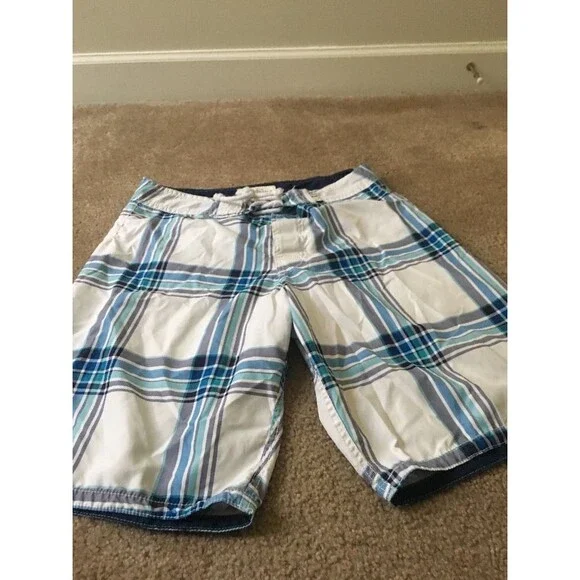 Aeropostale Bermuda Shorts Mens Size 34 Blue Whitwe Plaid Regular Fit